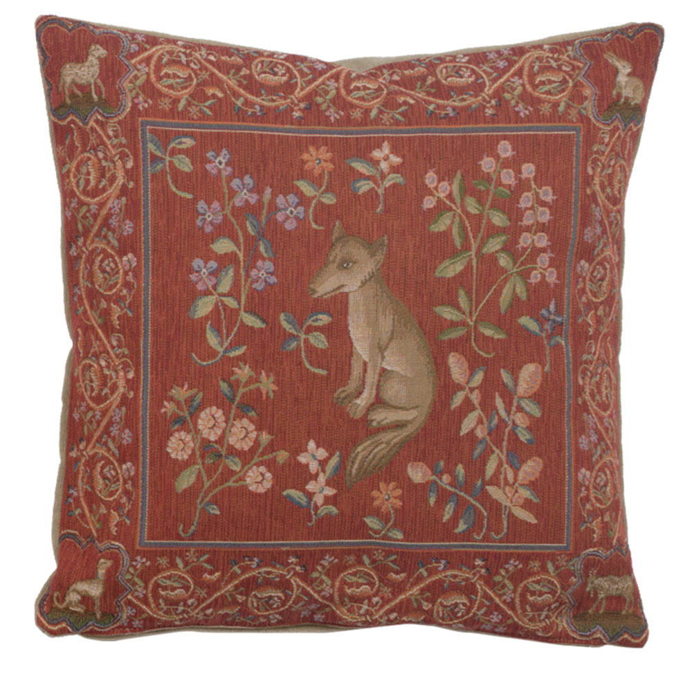 Medieval Fox Tapestry Pillow Cover 19x19 Inch Cotton Jacquard Woven Cushion Cover