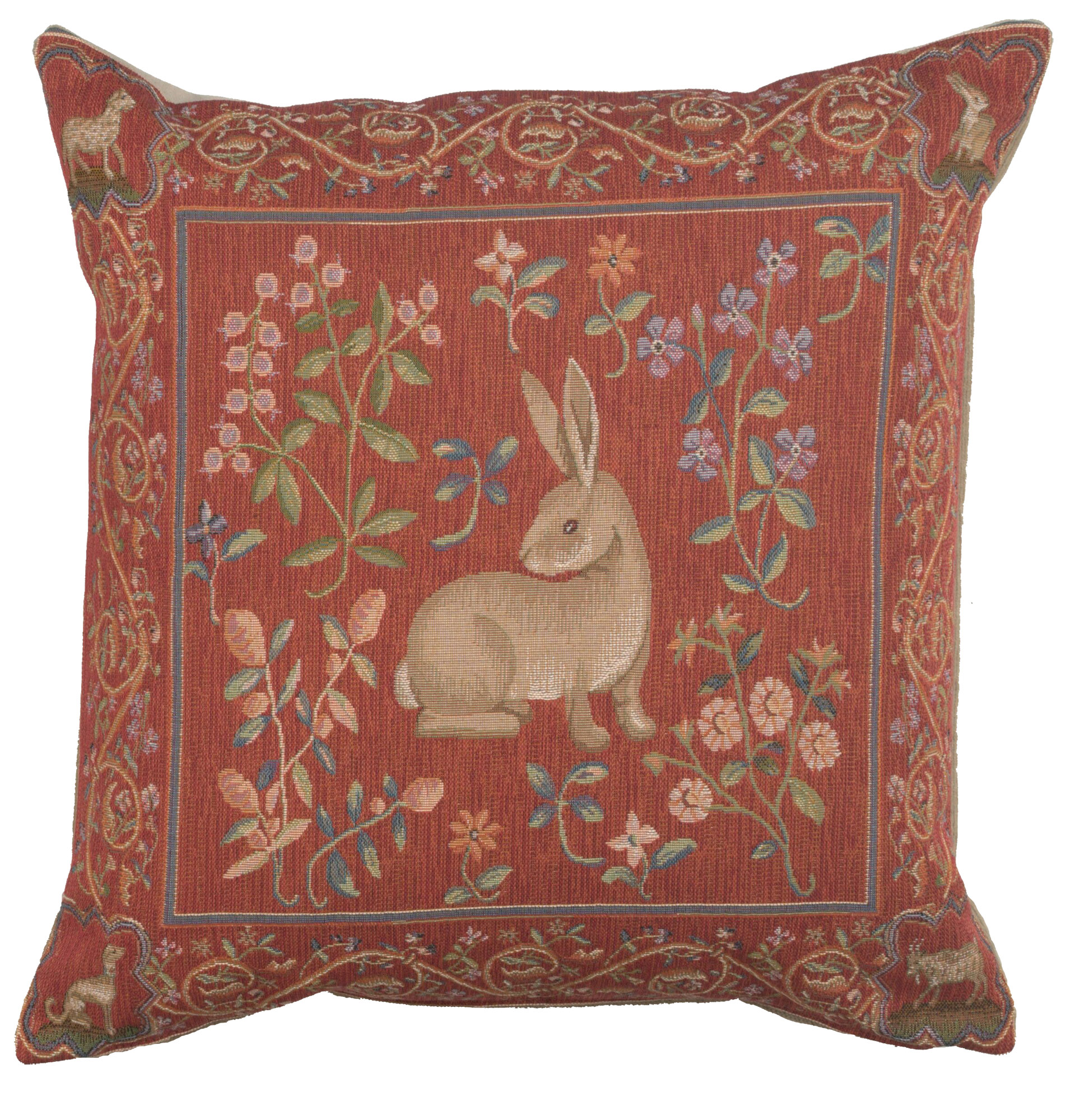 Medieval Rabbit I Tapestry Pillow Cover 19x19 Inch Cotton Jacquard Woven Cushion Cover