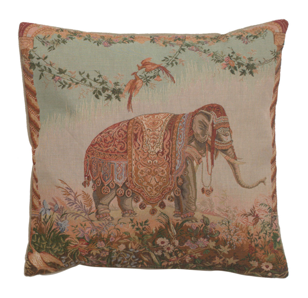 Jean Baptiste Huet Elephant I French Tapestry Pillow Cover 19x19 Inch Cotton Jacquard Woven Cushion Cover