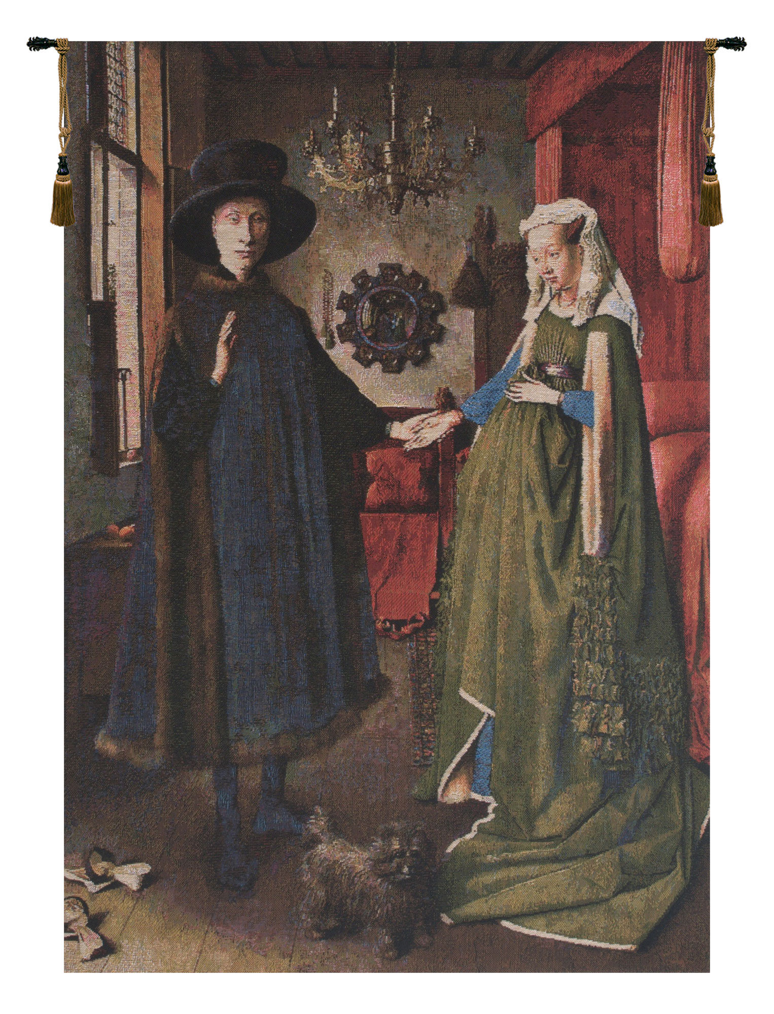 Jan and Hubert van Eyck Arnolfini Portrait European Tapestry Wall Hanging 28x20 Inch Cotton Jacquard Woven Wall Tapestry