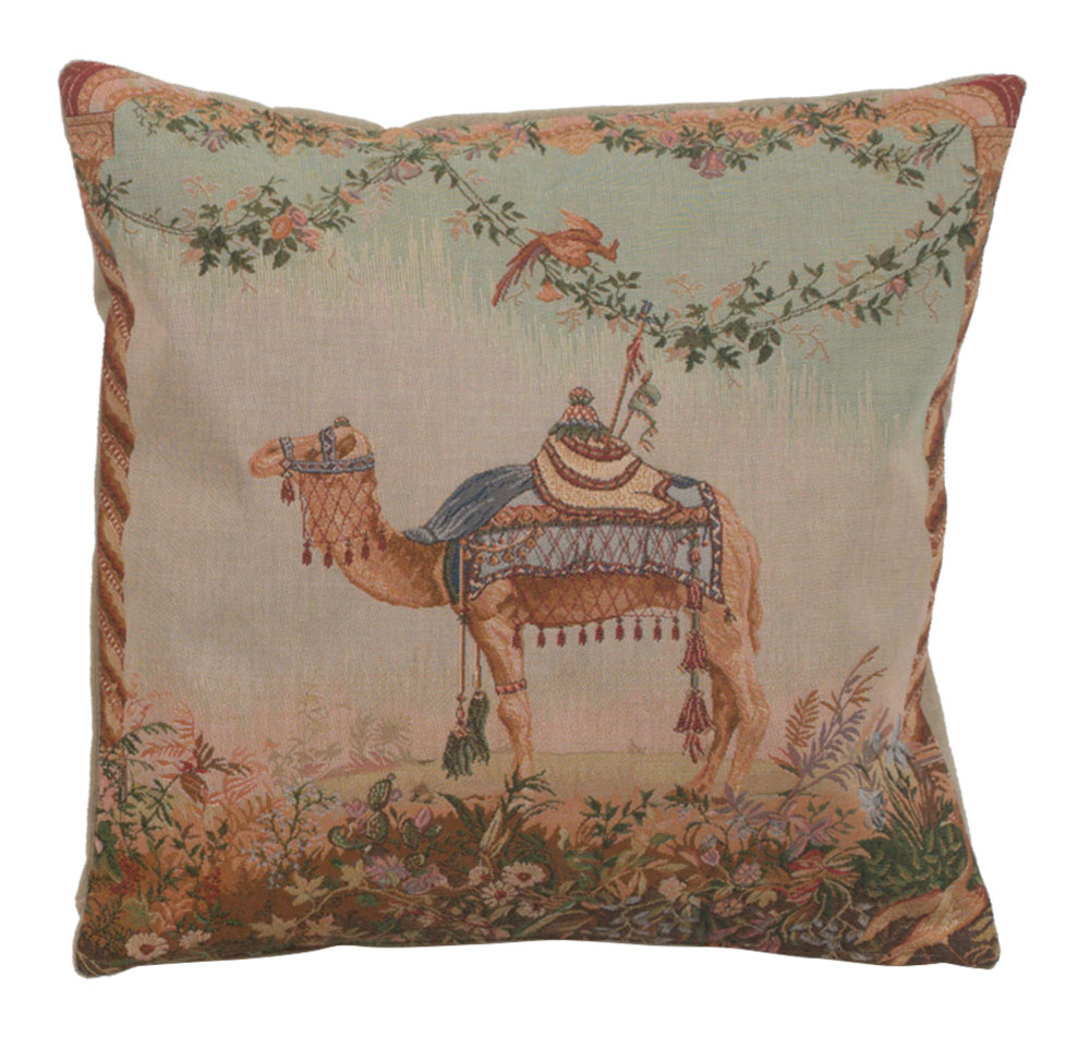 Jean Baptiste Huet Camel French Tapestry Pillow Cover 19x19 Inch Cotton Jacquard Woven Cushion Cover