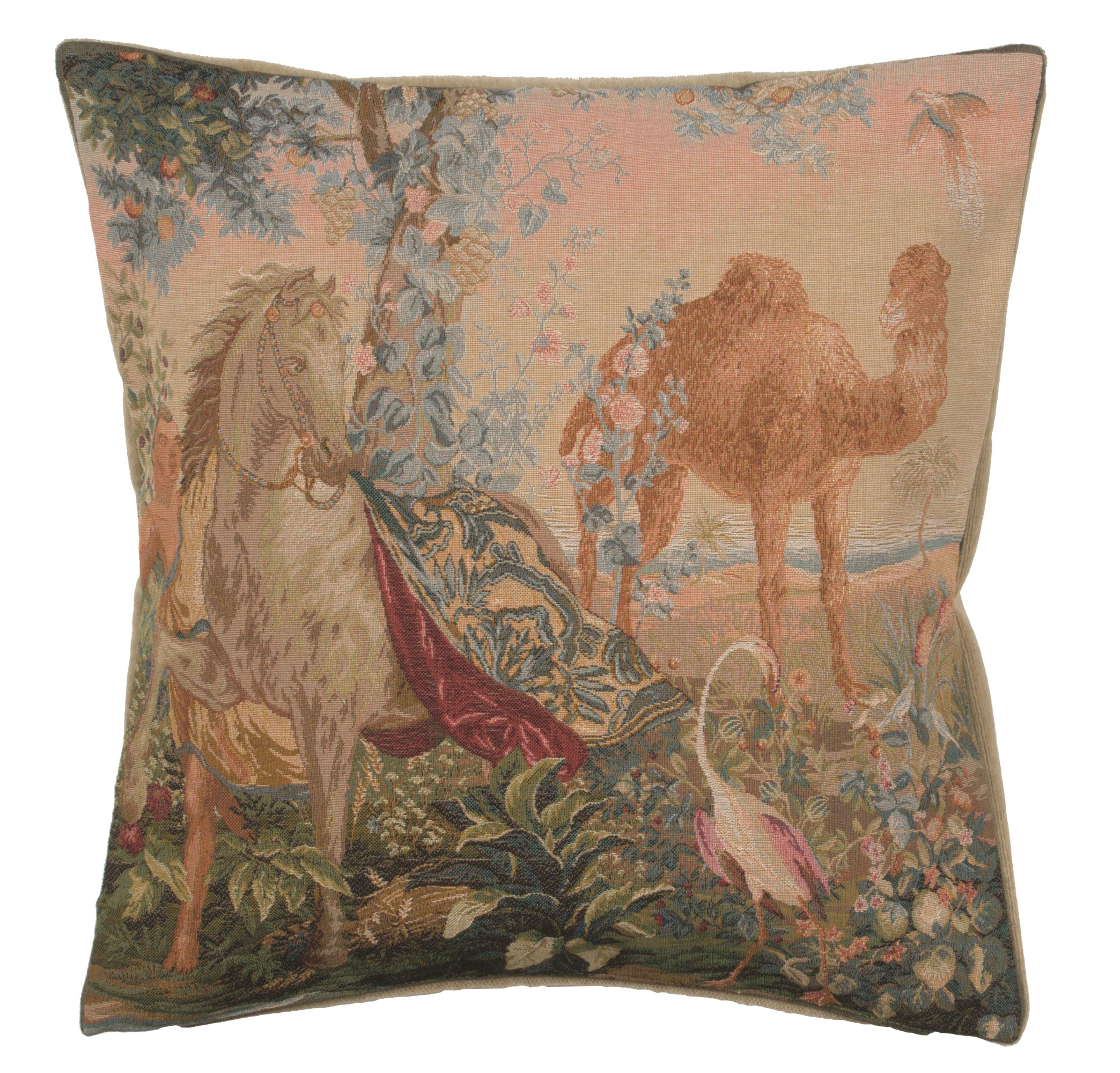 Jean Baptiste Huet Cheval Drape I French Tapestry Pillow Cover 19x19 Inch Cotton Jacquard Woven Cushion Cover