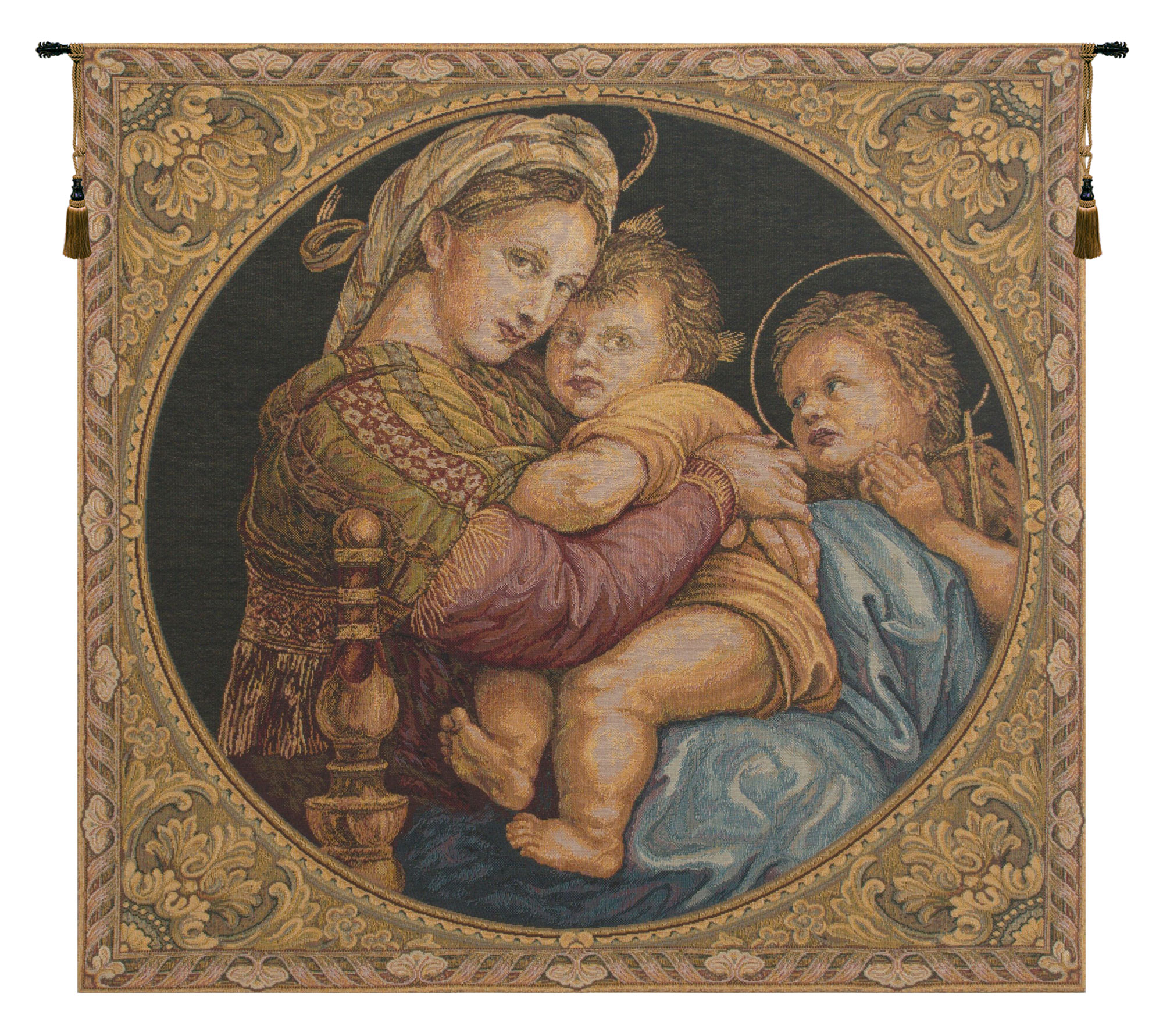 Raphael Madonna Della Seggiola I Vintage Tapestry Wall Hanging 24 x 26 in Renaissance Madonna Child Religious Jacquard Woven Wall Art