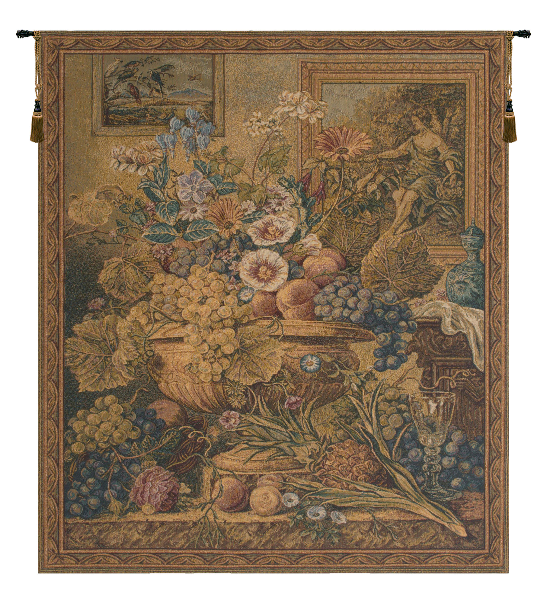 Bouquet and Frames Belgian Tapestry Wall Hanging 31x26 Inch Cotton Jacquard Woven Wall Tapestry