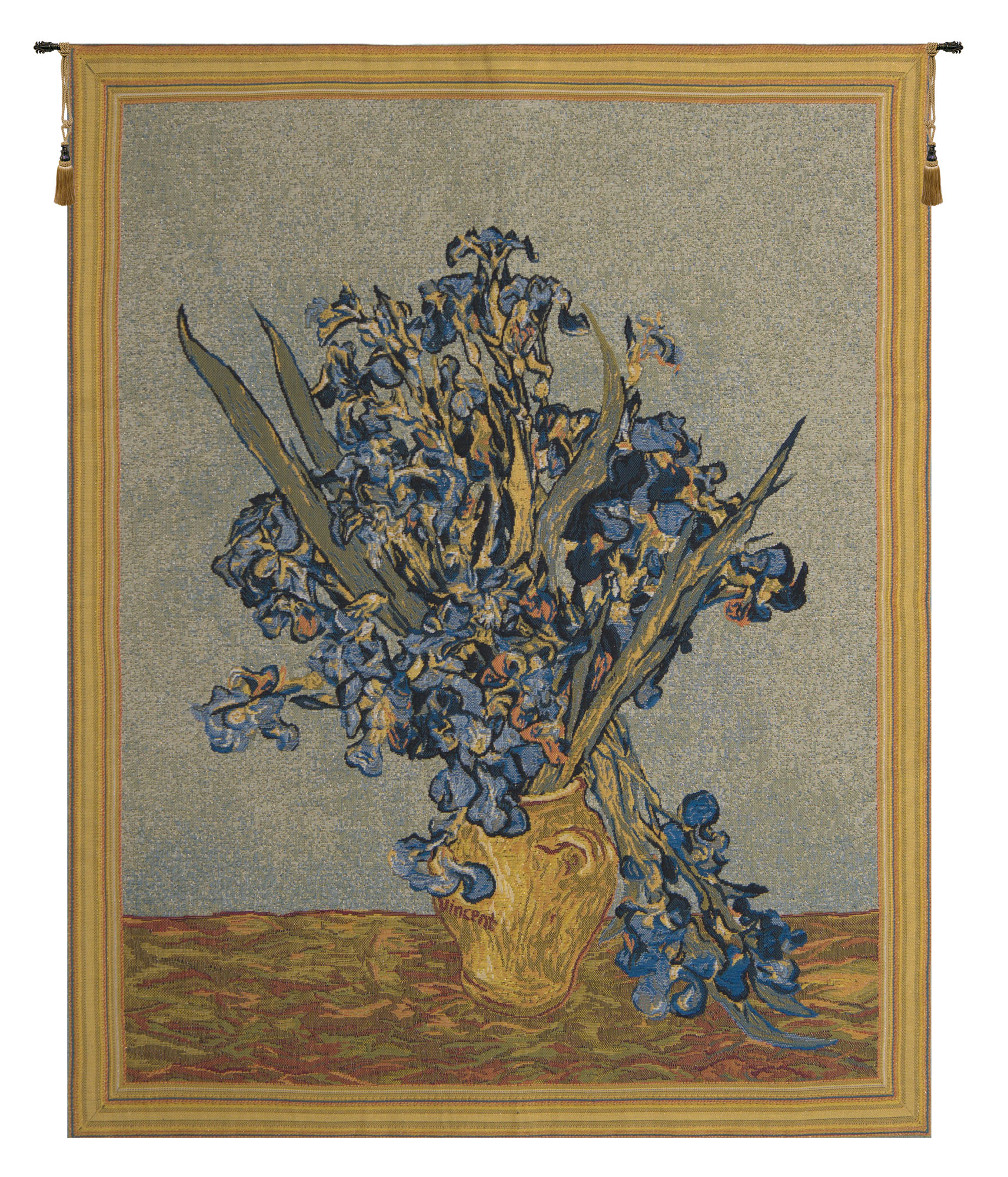 Vincent van Gogh Vase with Irises European Tapestry Wall Hanging 40x28 Inch Cotton Jacquard Woven Wall Tapestry