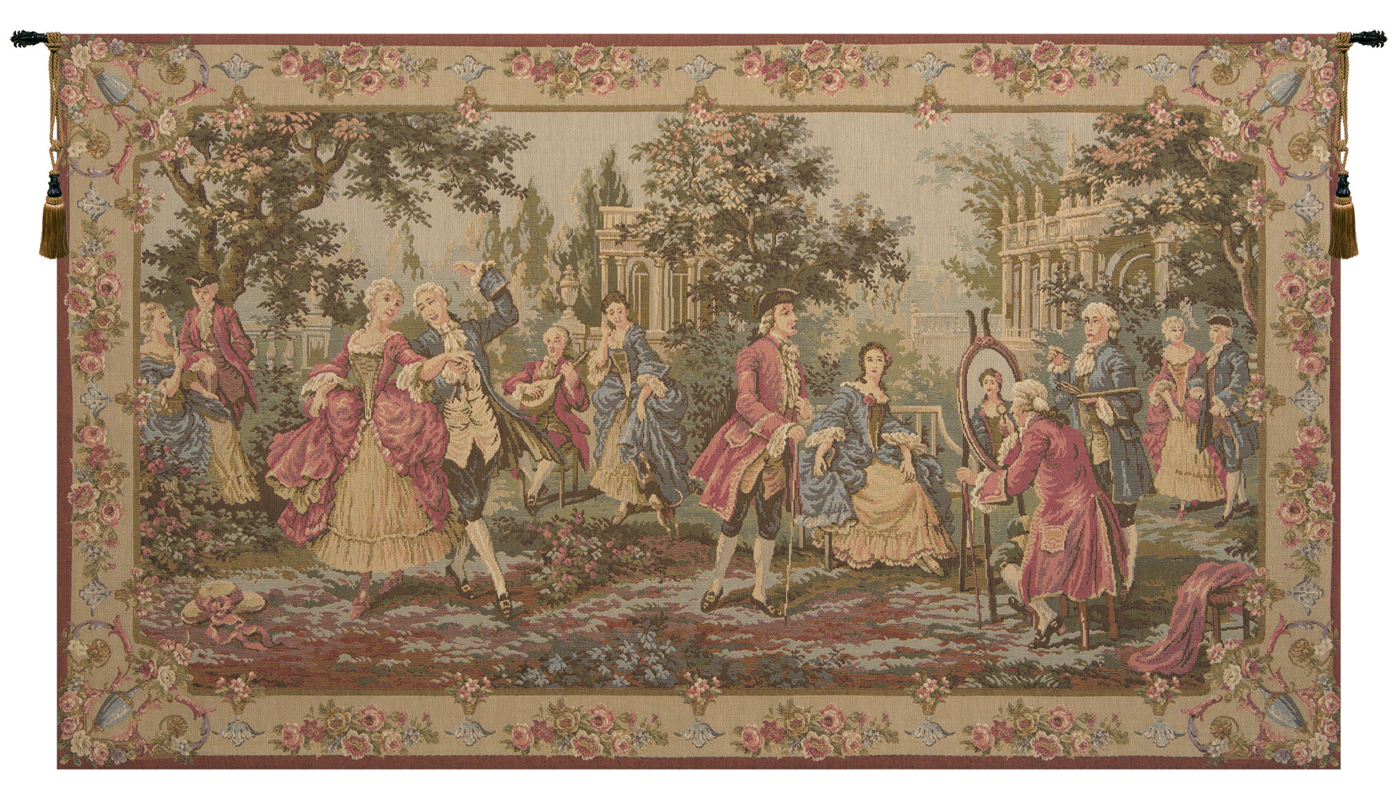 Society in the Park Right European Wallhanging 26x46 Francois Boucher Rococo Garden Scene Jacquard Woven Wall Tapestry Home Decor