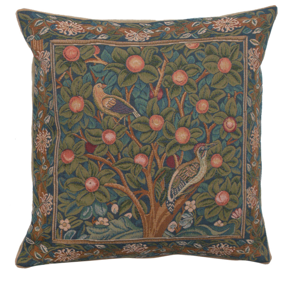 Woodpecker French Tapestry Pillow Cover 19x19 inch Cotton Jacquard Woven Cushion Cover