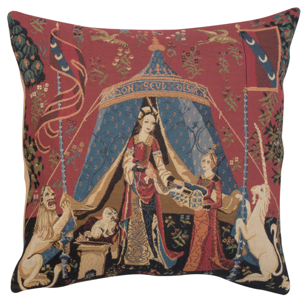 Medieval A Mon Seul Desir III Vintage Tapestry Pillow Cover 18x18 Inch Cotton Jacquard Woven Cushion Cover