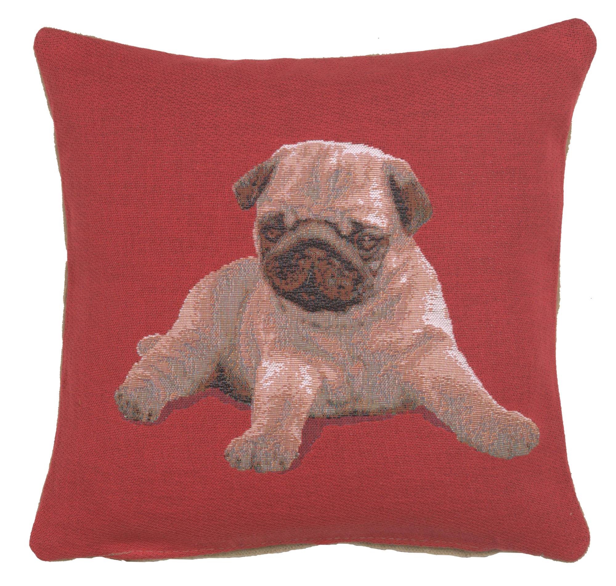 Thomas Theodor Heine Puppy Pug Red Tapestry Pillow Cover 14x14 Inch Cotton Jacquard Woven Cushion Cover
