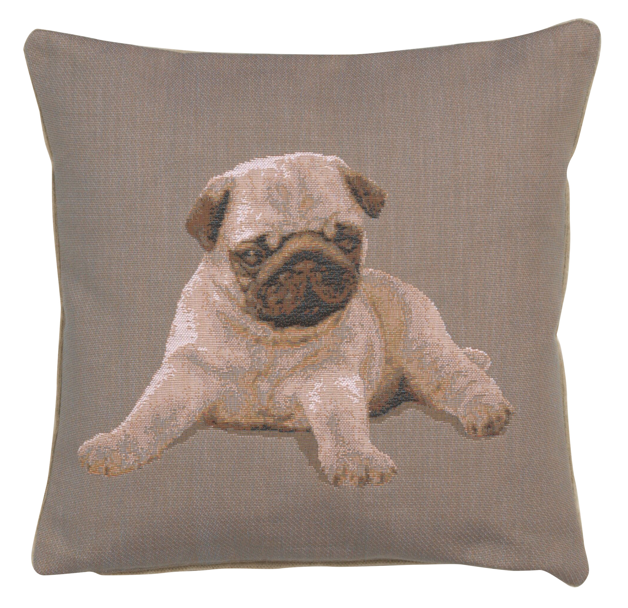 Thomas Theodor Heine Puppy Pug Grey Tapestry Pillow Cover 14x14 Inch Cotton Jacquard Woven Cushion Cover