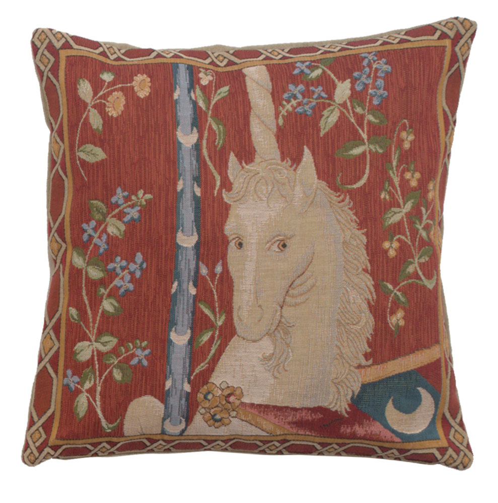 Medieval La Licorne Tapestry Pillow Cover 19x19 Inch Cotton Jacquard Woven Cushion Cover