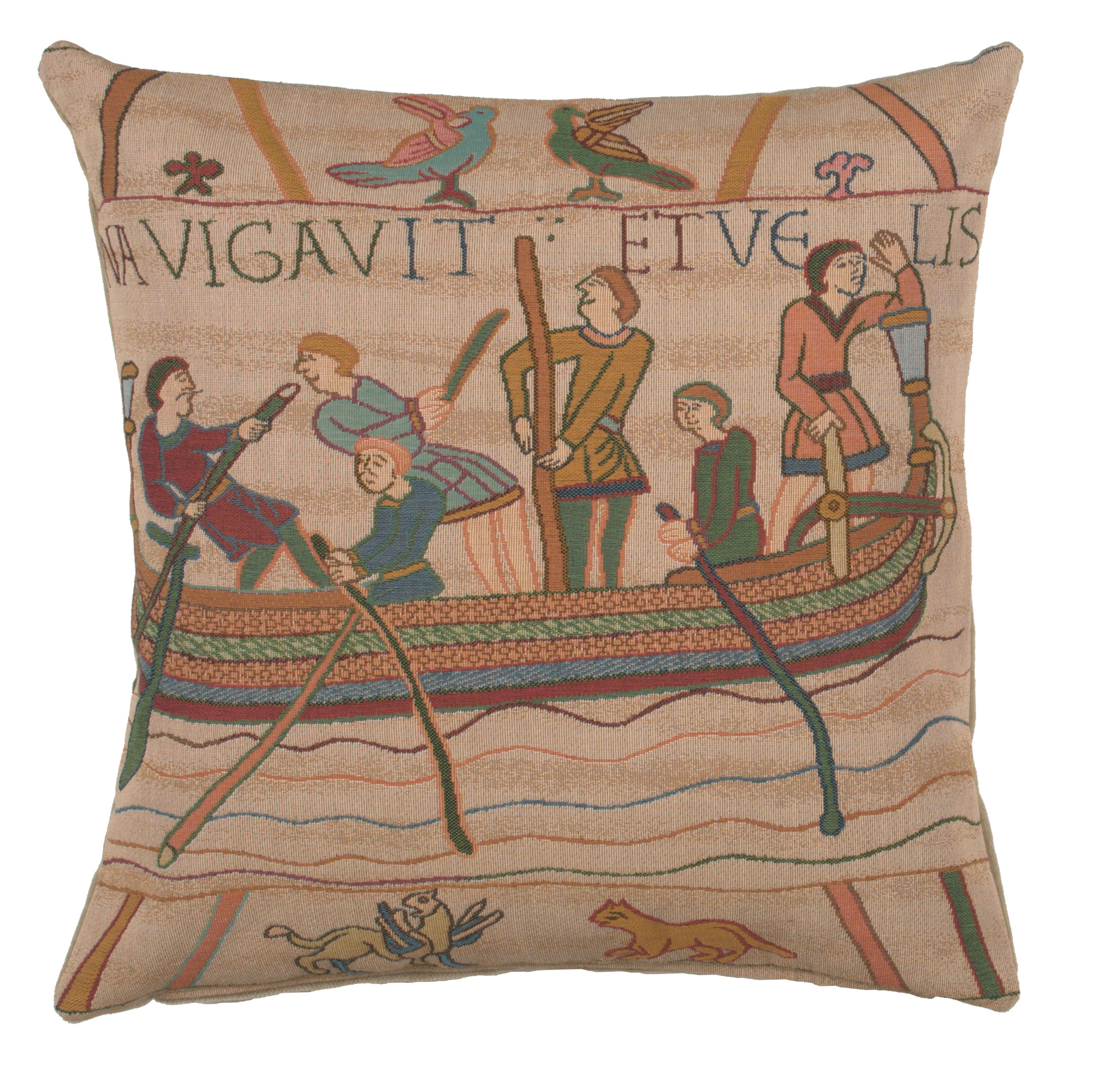 Bayeux L'Embarquement French Tapestry Pillow Cover 19x19 Inch Cotton Jacquard Woven Cushion Cover