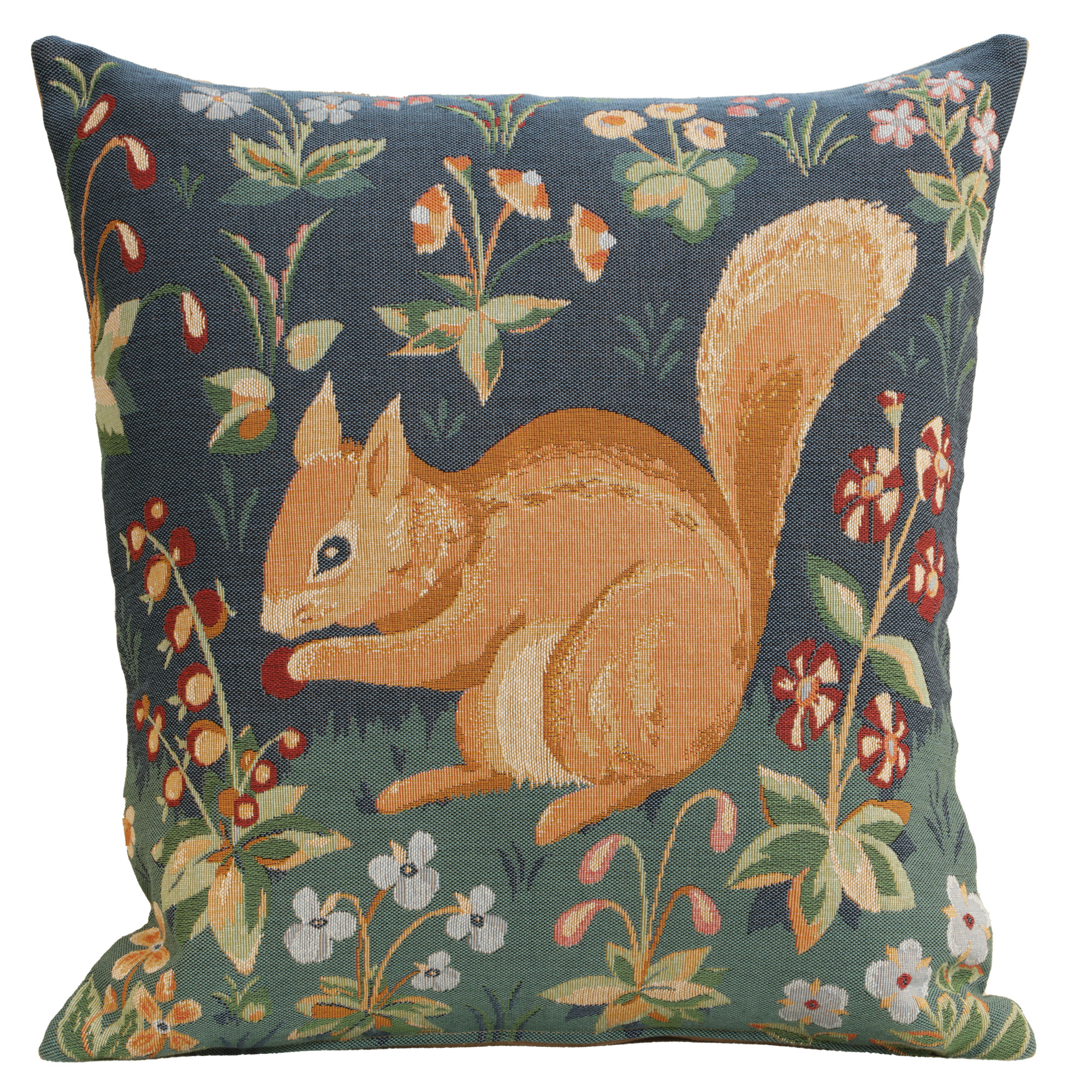 Medieval Tree Squirrel Tapestry Pillow Cover 19x19 Inch Cotton Jacquard Woven Cushion Cover