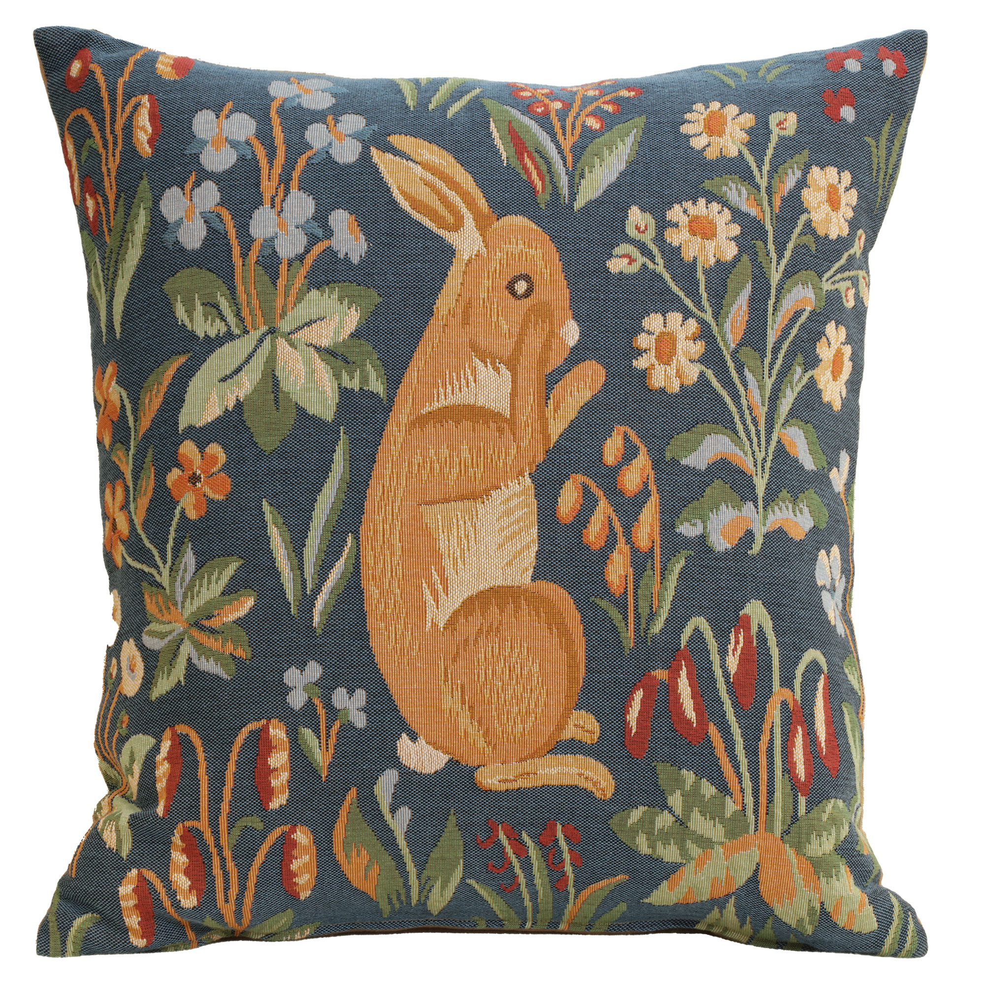 Medieval Rabbit Upright Tapestry Pillow Cover 19x19 Inch Cotton Jacquard Woven Cushion Cover