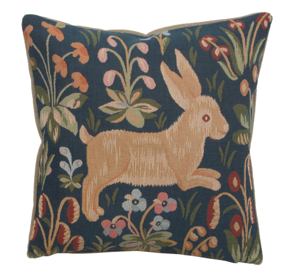 Medieval Rabbit Running Tapestry Pillow Cover 19x19 Inch Cotton Jacquard Woven Cushion Cover