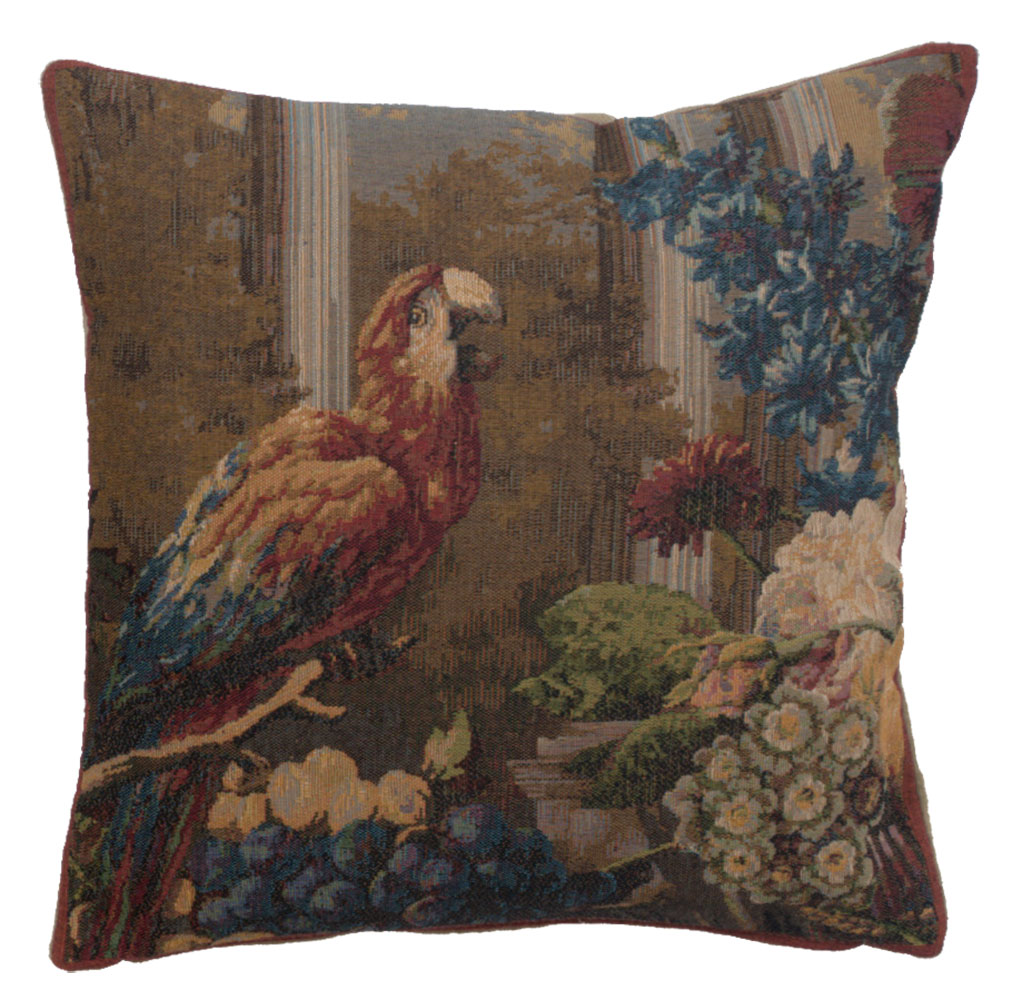 Perroquet French Tapestry Pillow Cover 19x19 Inch Cotton Jacquard Woven Cushion Cover