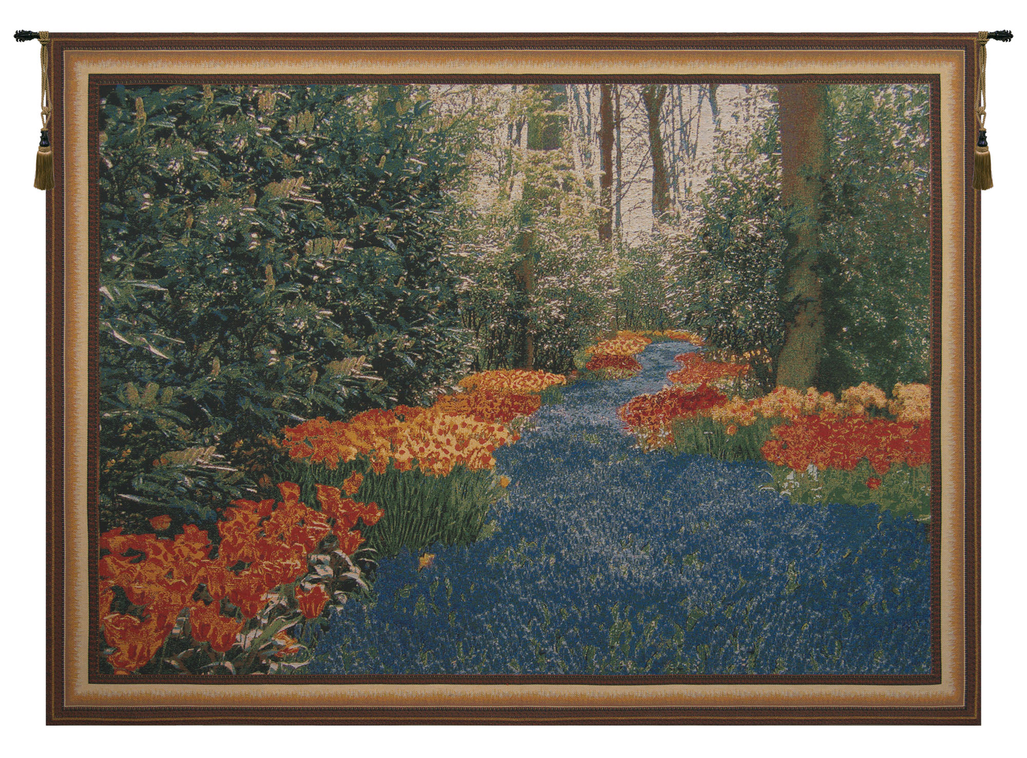Keukenhof Blue Belgian Tapestry Wall Hanging 48x69 Inch Cotton Jacquard Woven Wall Tapestry
