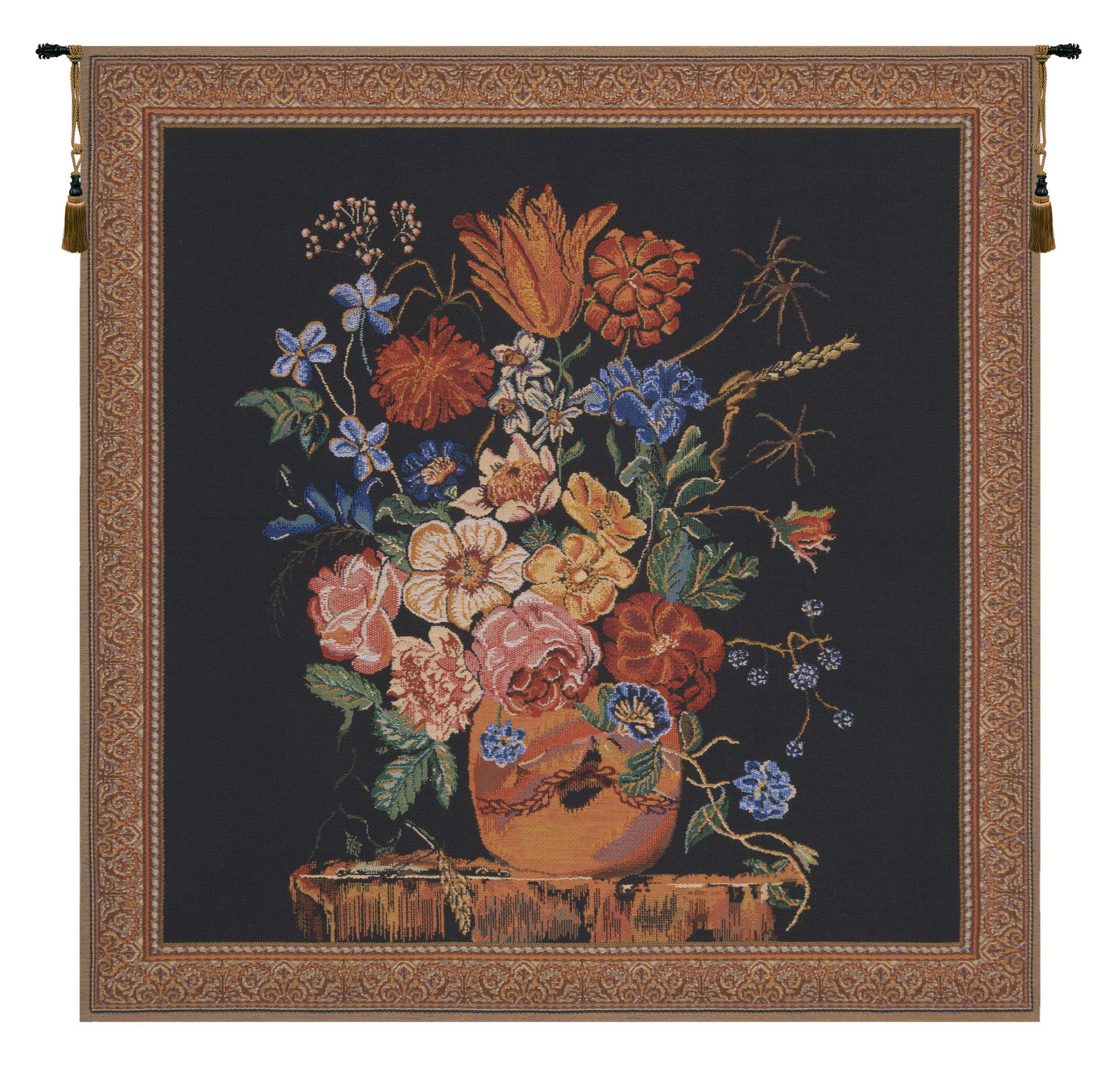 Verendael Terra Cotta Black Belgian Tapestry Wall Hanging 23x21 Inch Cotton Jacquard Woven Wall Tapestry