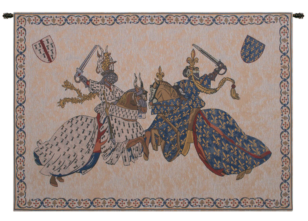Vintage Tournament of Knights Renaissance Tapestry Wall Hanging 33 x 46 in Medieval Jousting Knights Jacquard Woven Wall Art