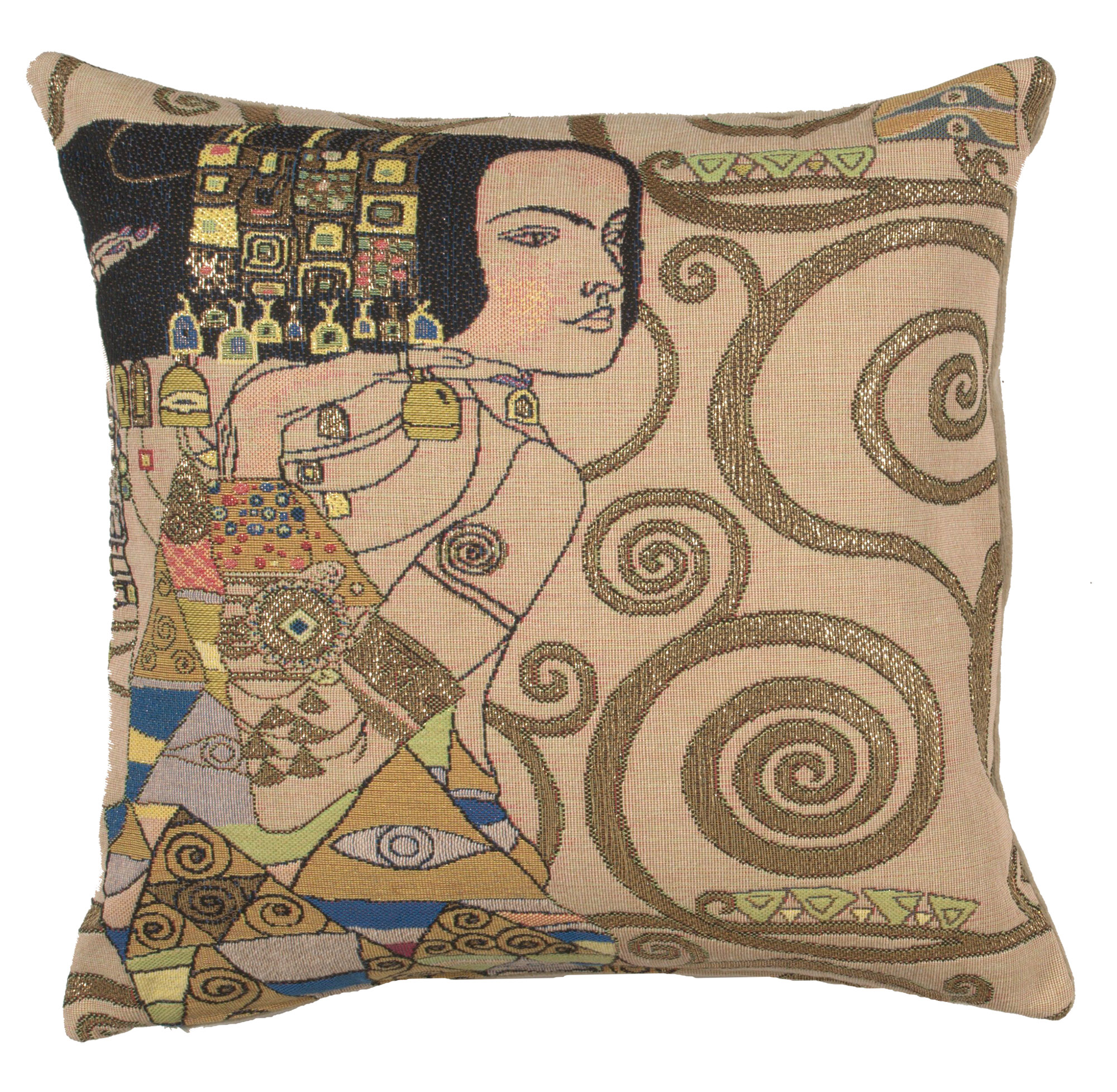 Gustav Klimt L'Attente Jour Tapestry Pillow Cover 18x18 Inch Cotton Jacquard Woven Cushion Cover