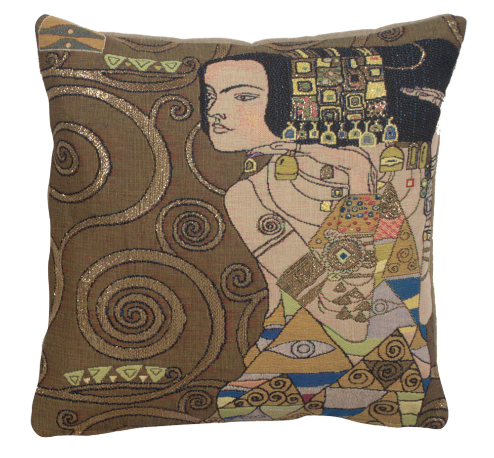 Gustav Klimt Nuit L'Attente Tapestry Pillow Cover 18x18 Inch Cotton Jacquard Woven Cushion Cover