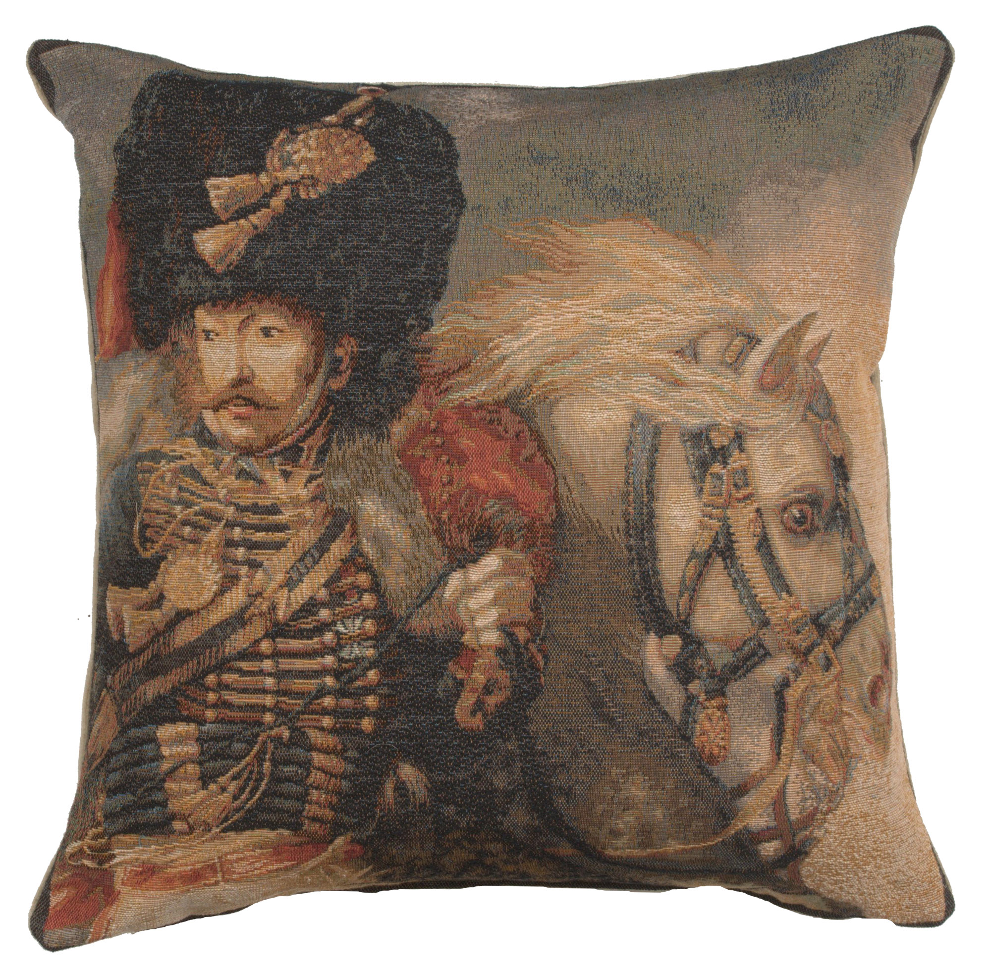 Officer of the Guard French Tapestry Pillow Cover 19x19 Inch Cotton Jacquard Woven Cushion Cover