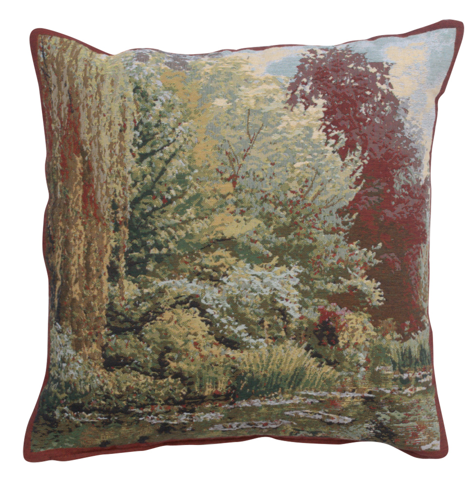 Claude Monet Trees Garden Tapestry Pillow Cover 17x17 Inch Cotton Jacquard Woven Cushion Cover