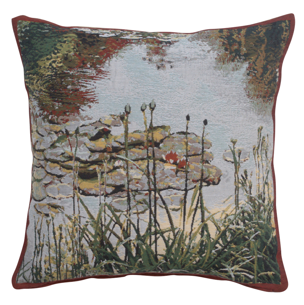 Claude Monet Waterlily Garden Tapestry Pillow Cover 17x17 Inch Cotton Jacquard Woven Cushion Cover