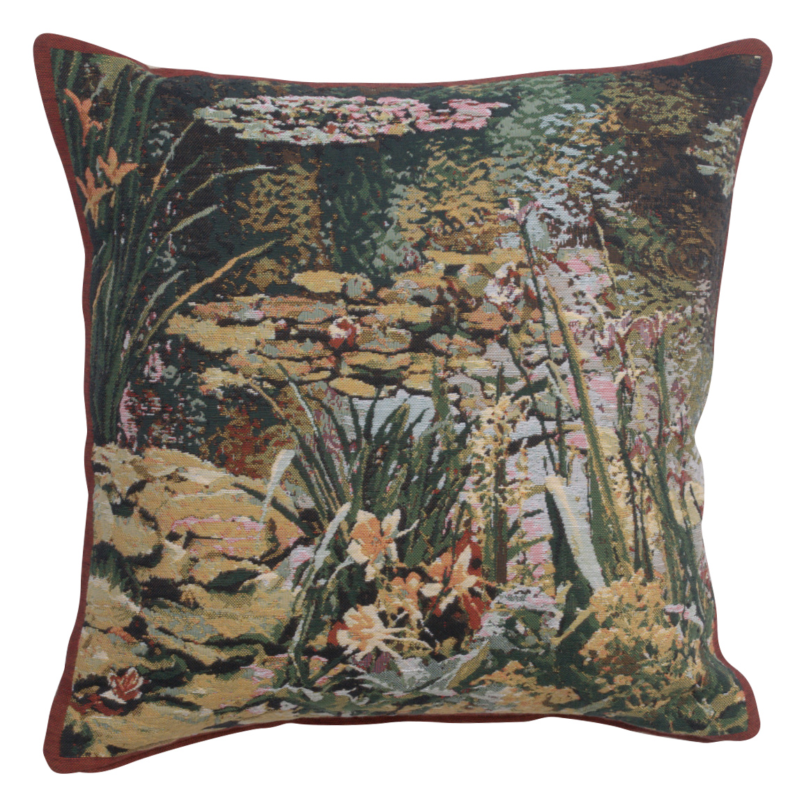 Claude Monet Yellow Garden Tapestry Pillow Cover 17x17 Inch Cotton Jacquard Woven Cushion Cover