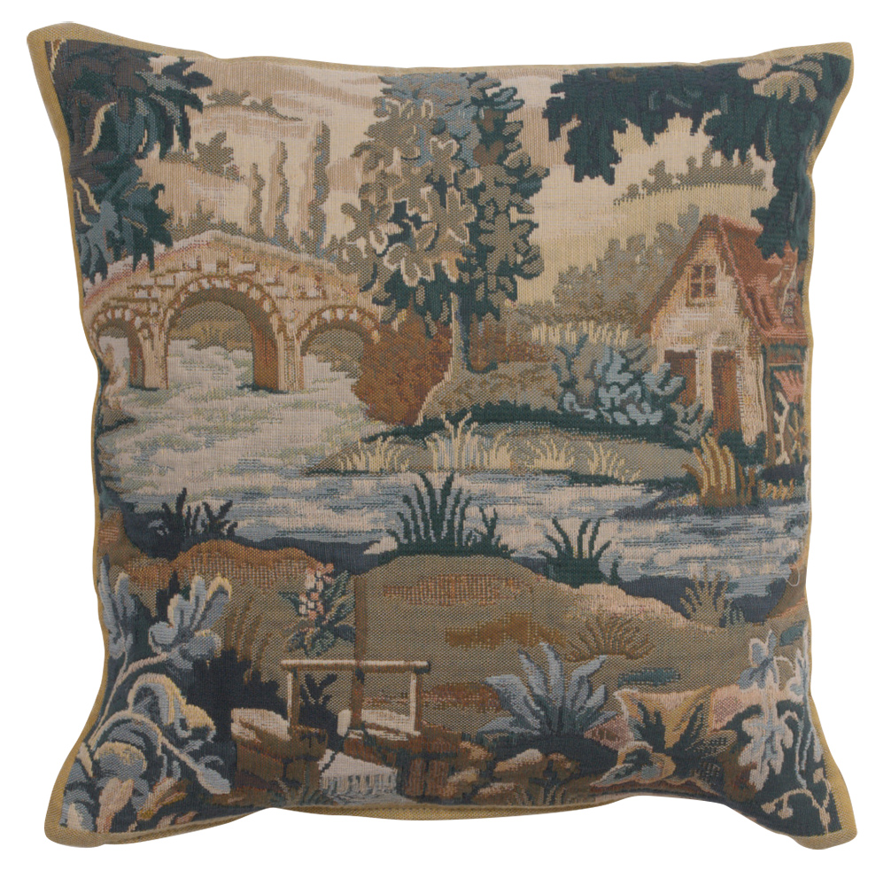 Paysage Flamand Moulin I Belgian Tapestry Pillow Cover 17x17 Inch Cotton Jacquard Woven Cushion Cover