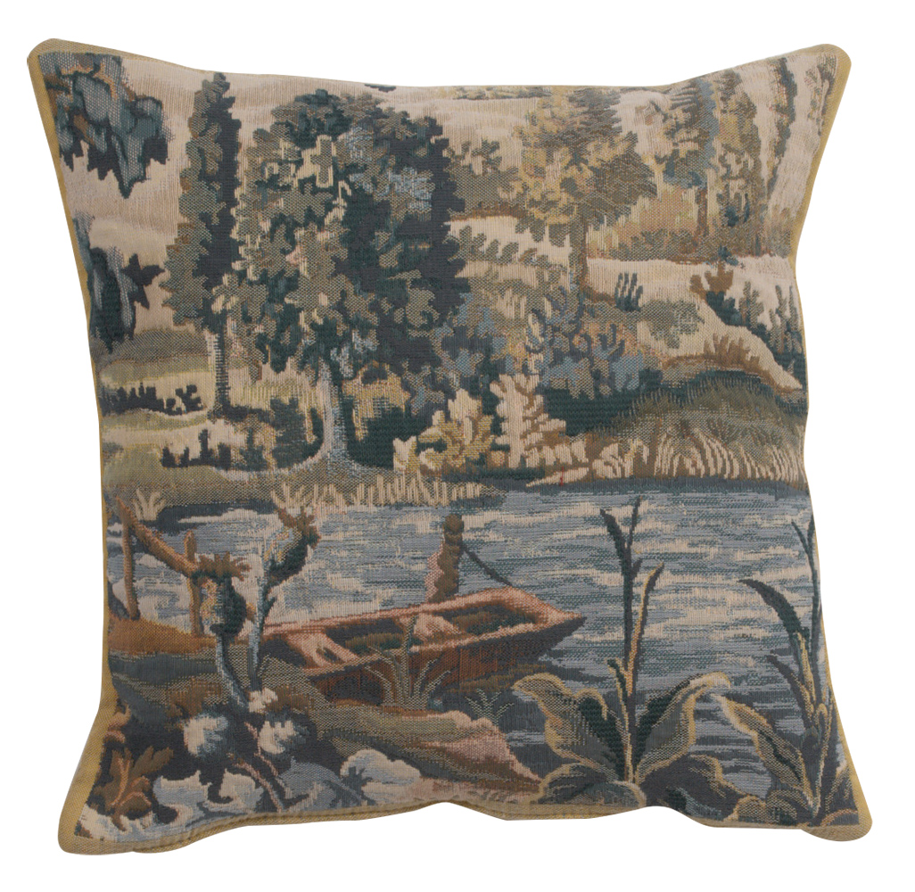 Paysage Flamand Bateau Belgian Tapestry Pillow Cover 17x17 Inch Cotton Jacquard Woven Cushion Cover