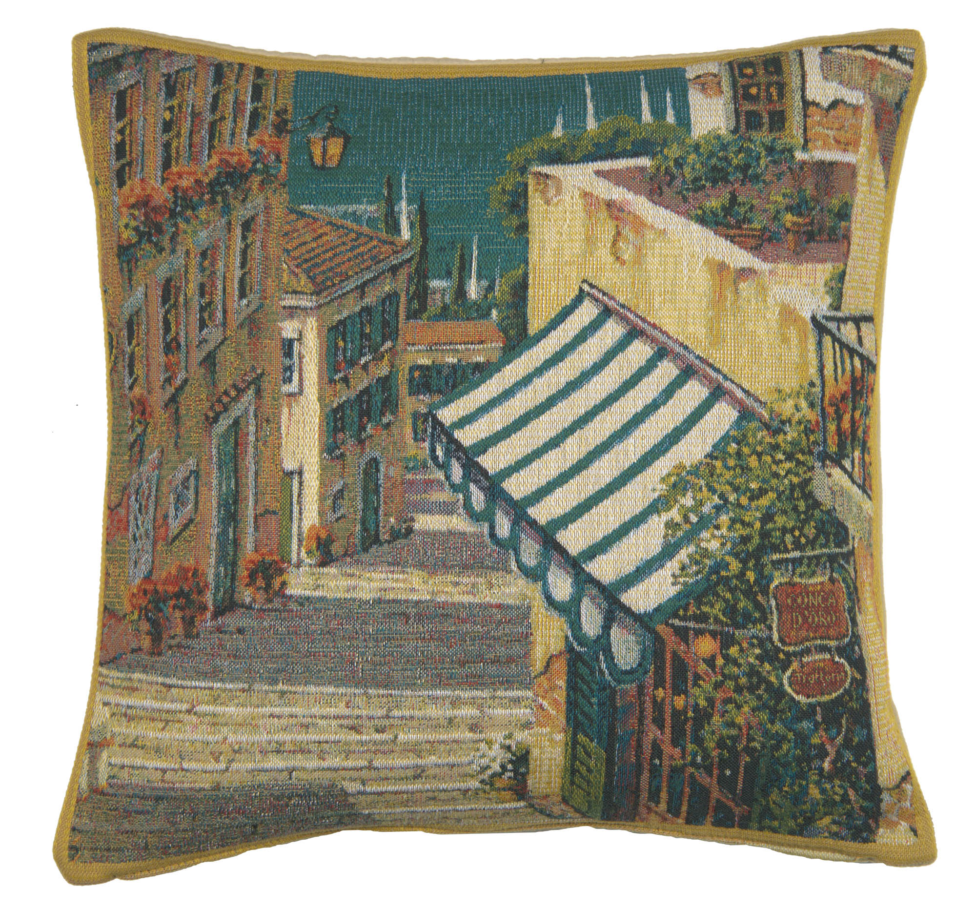 Robert Pejman Bellagio Village Tapestry Pillow Cover 17x17 Inch Cotton Jacquard Woven Cushion Cover