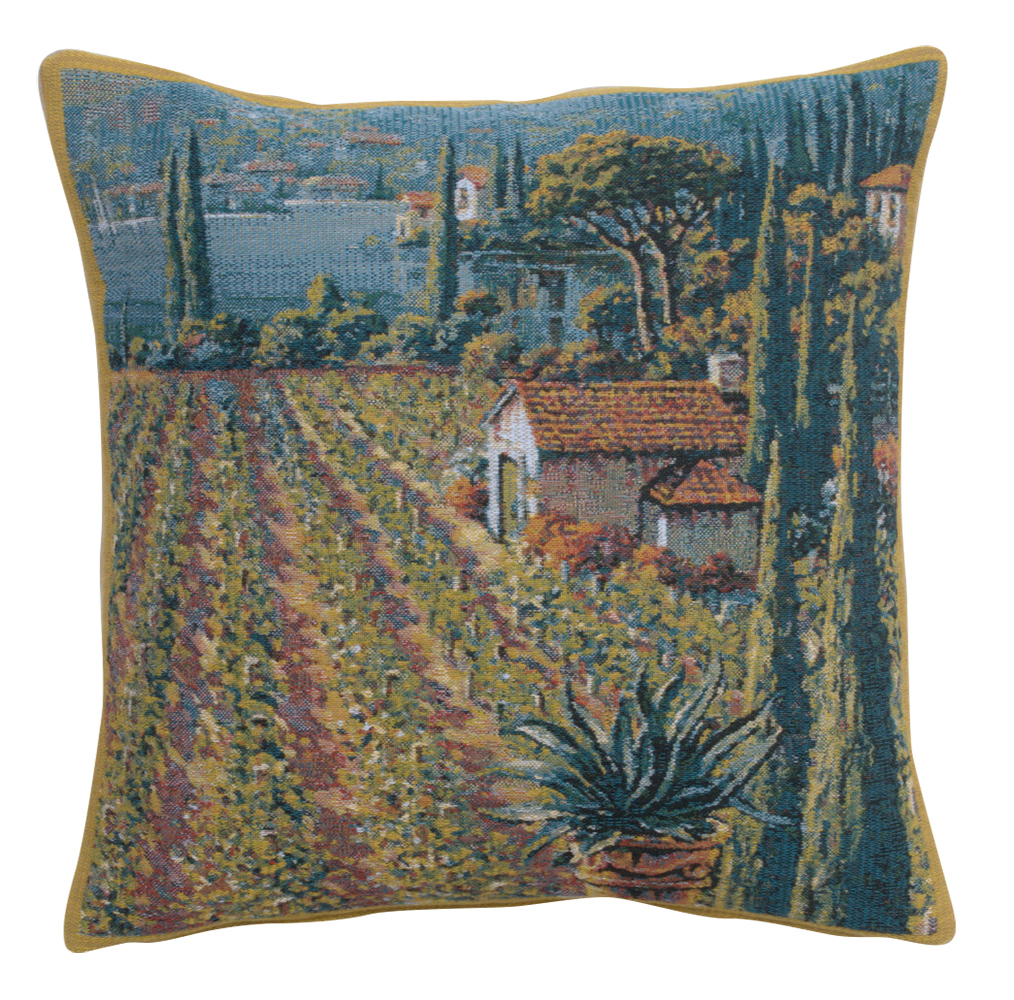 Lakeside Vineyard Right Belgian Tapestry Pillow Cover 17x17 Inch Cotton Jacquard Woven Cushion Cover