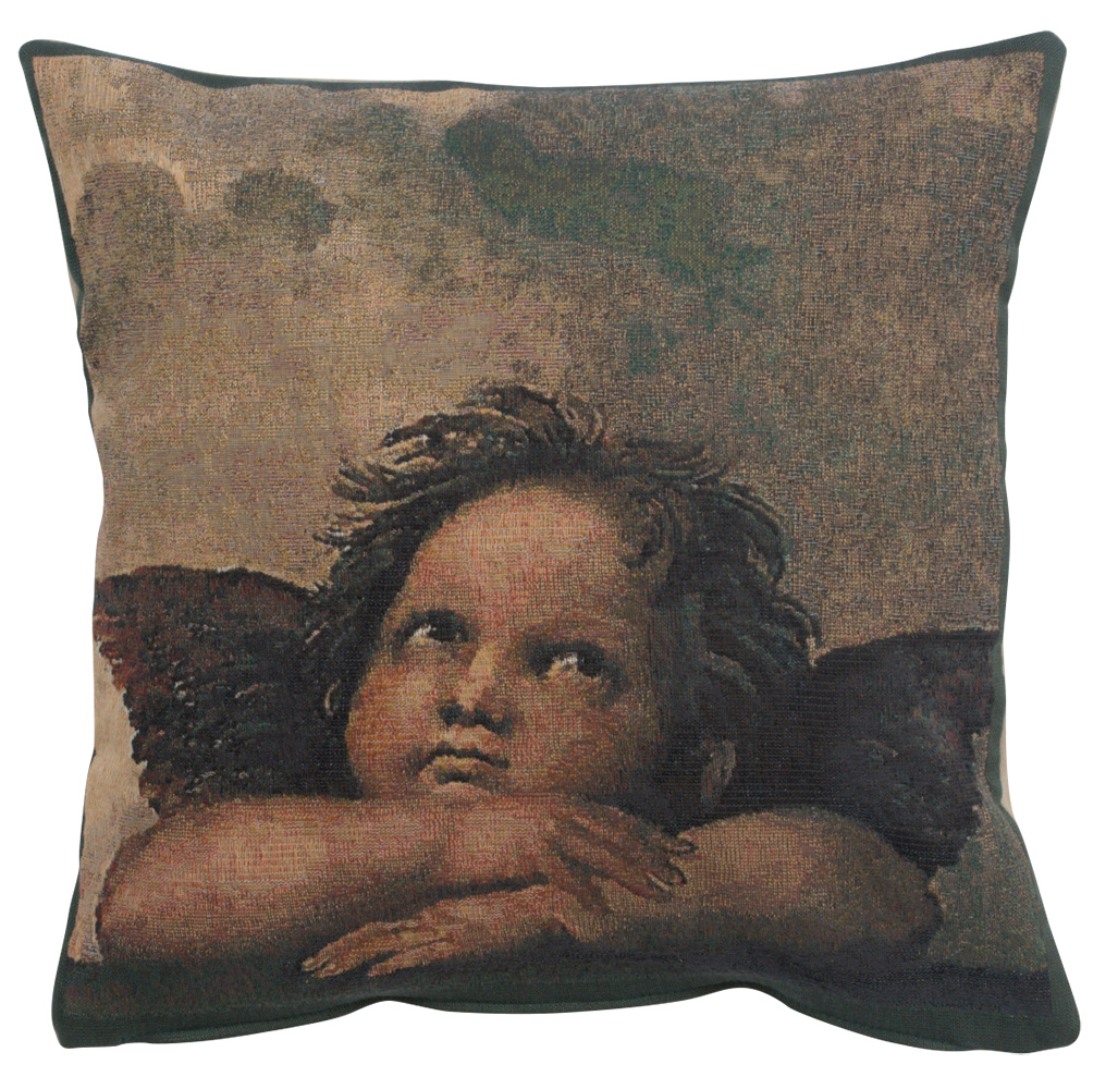 Angels by Raphael Right Tapestry Pillow Cover 17x17 Inch Cotton Jacquard Woven Cushion Cover
