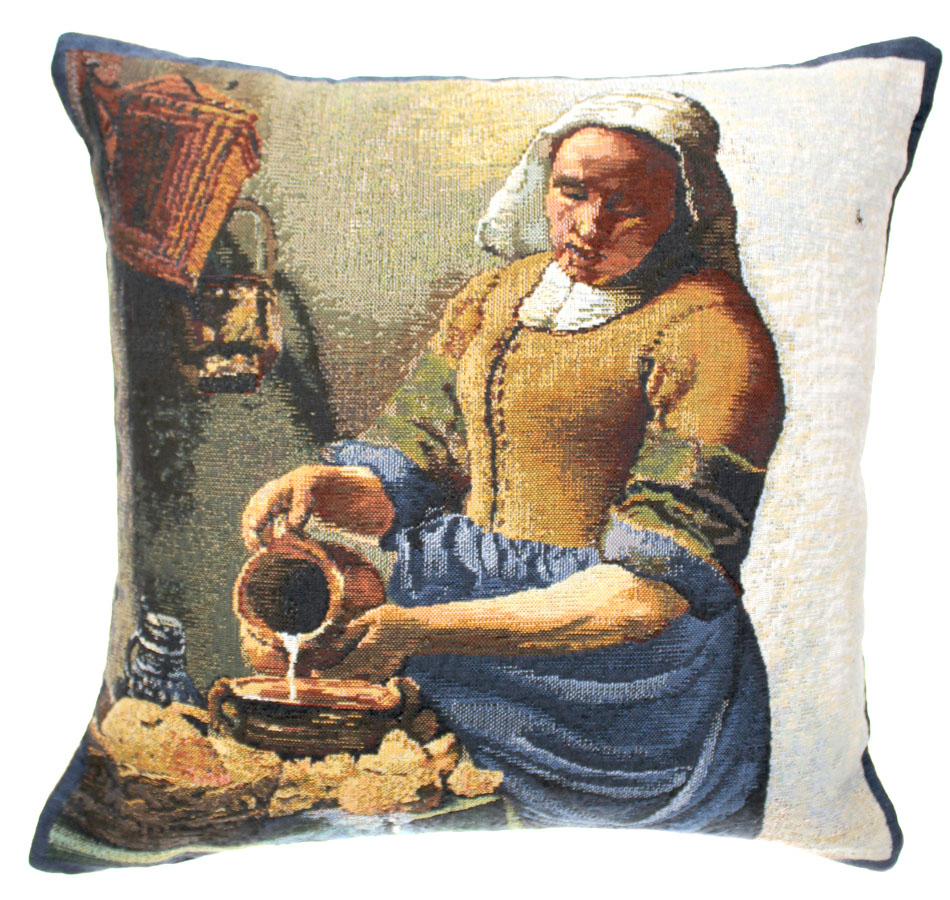 Johannes Vermeer Servant Girl I Tapestry Pillow Cover 17x17 Inch Cotton Jacquard Woven Cushion Cover