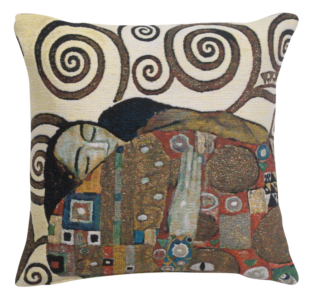Gustav Klimt Lebensbaum Fulfillment Tapestry Pillow Cover 17x17 Inch Cotton Jacquard Woven Cushion Cover