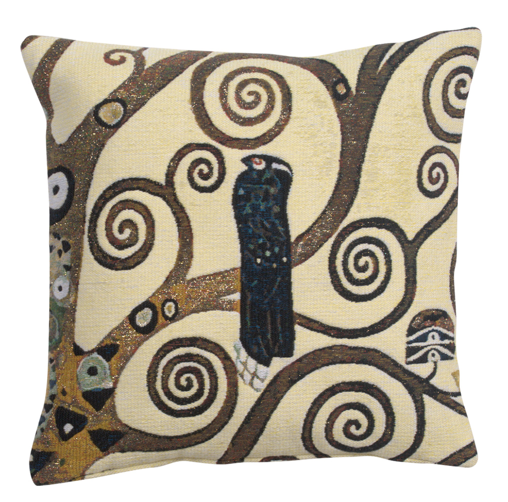 Gustav Klimt Lebensbaum Bird Tapestry Pillow Cover 17x17 Inch Cotton Jacquard Woven Cushion Cover