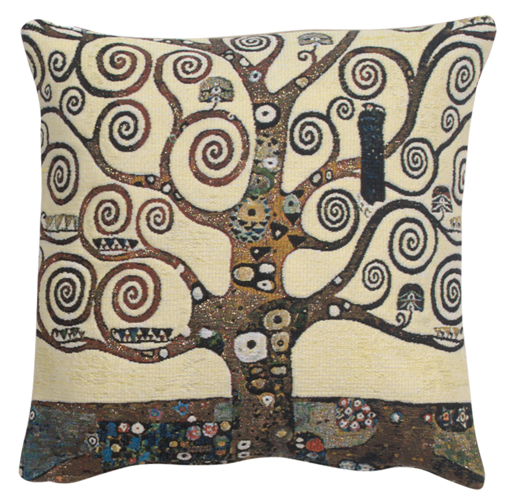Gustav Klimt Lebensbaum Tree Tapestry Pillow Cover 17x17 Inch Cotton Jacquard Woven Cushion Cover