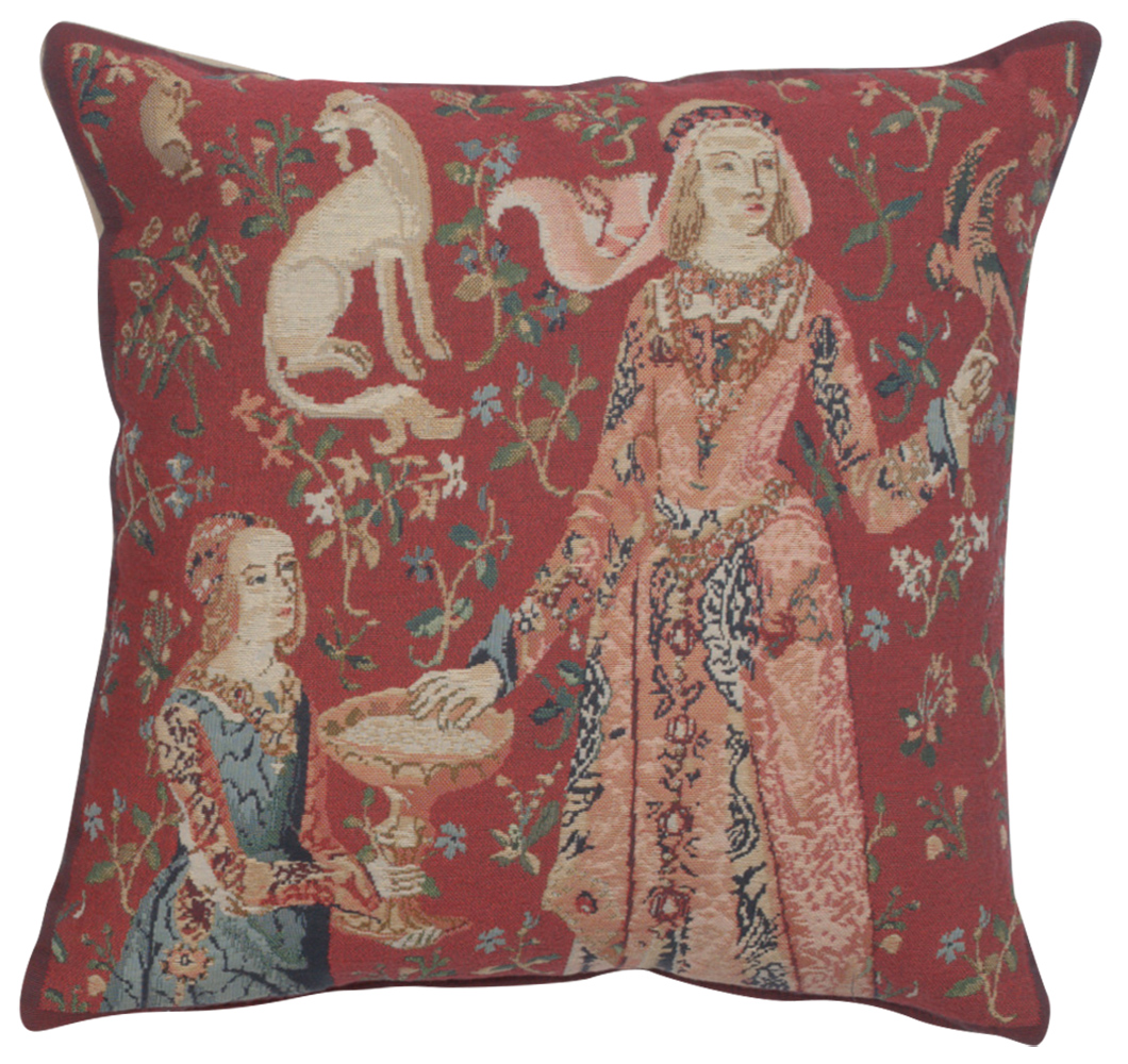 Medieval Licorne Gout Tapestry Pillow Cover 17x17 Inch Cotton Jacquard Woven Cushion Cover