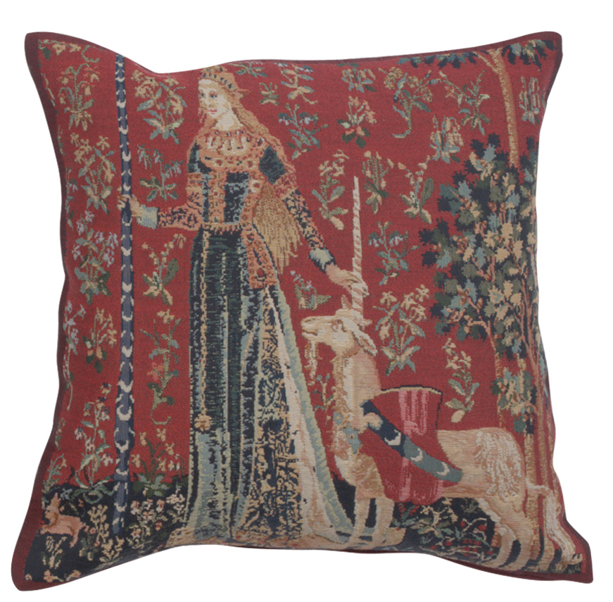 Medieval Licorne Gout Tapestry Pillow Cover 17x17 Inch Cotton Jacquard Woven Cushion Cover