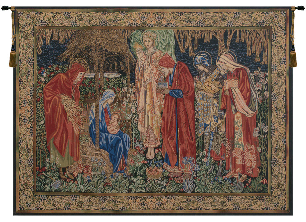 Edward Burne Jones Adoration of the Magi 1 Tapestry Wall Hanging 28 x 39 in Pre-Raphaelite Religious Jacquard Woven Wall Art