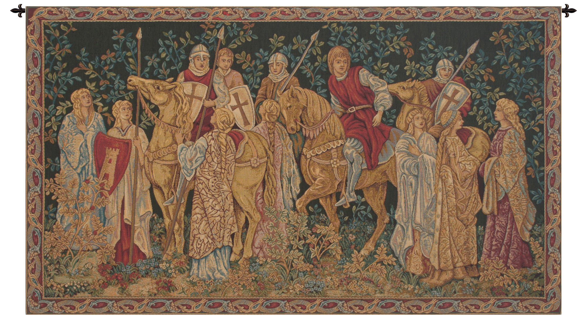 William Morris Les Croises II Tapestry Wall Hanging 26 x 46 in Medieval Knights Arts and Crafts Jacquard Woven Wall Art