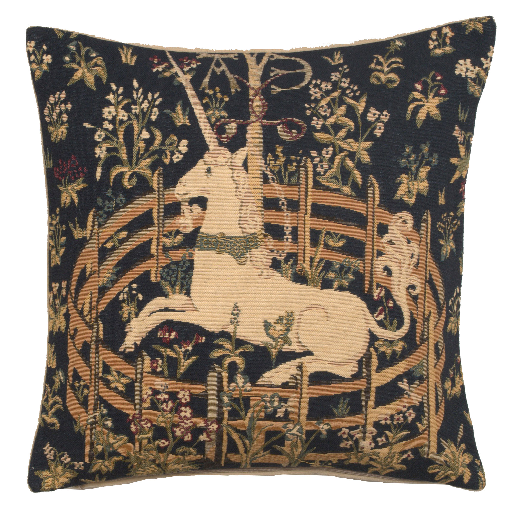 Medieval Captive Unicorn Vintage Tapestry Pillow Cover 18x18 Inch Cotton Jacquard Woven Cushion Cover