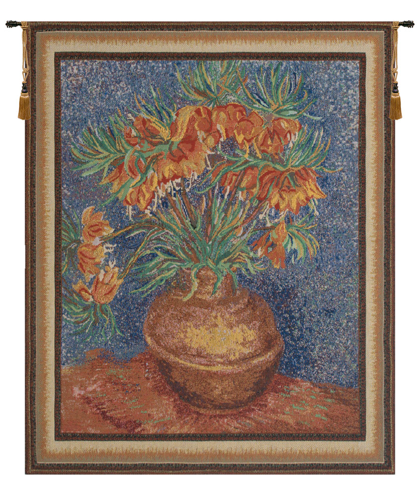 Vincent Van Gogh Fritillaria Vintage Tapestry Wall Hanging 35 x 27 in Floral Still Life Jacquard Woven Wall Art