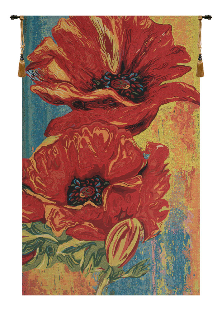 Simon Bull Two Poppys Decorative Tapestry Wall Hanging 52 x 34 in Poppy Floral Contemporary Jacquard Woven Wall Art