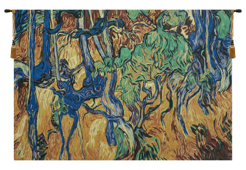 Vincent Van Gogh Tree Roots Trunks Vintage Tapestry Wall Hanging 29 x 41 in Post Impressionist Nature Jacquard Woven Wall Art