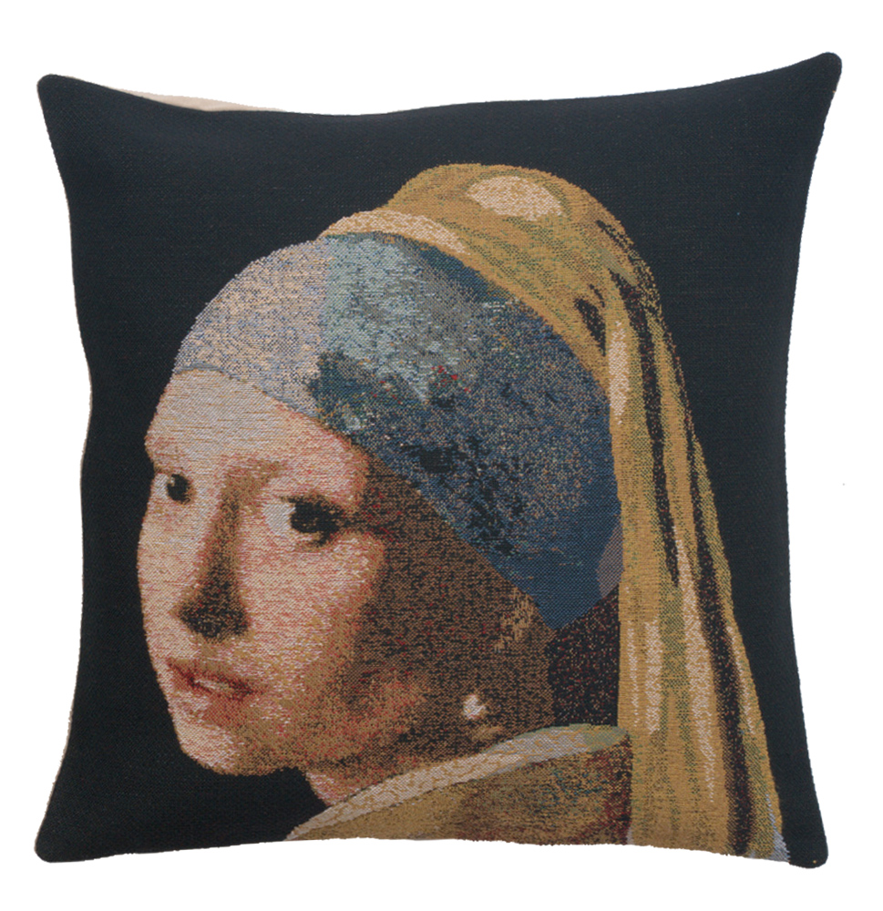 Johannes Vermeer Girl with the Pearl Earring Tapestry Pillow Cover 16x16 Inch Cotton Jacquard Woven Cushion Cover