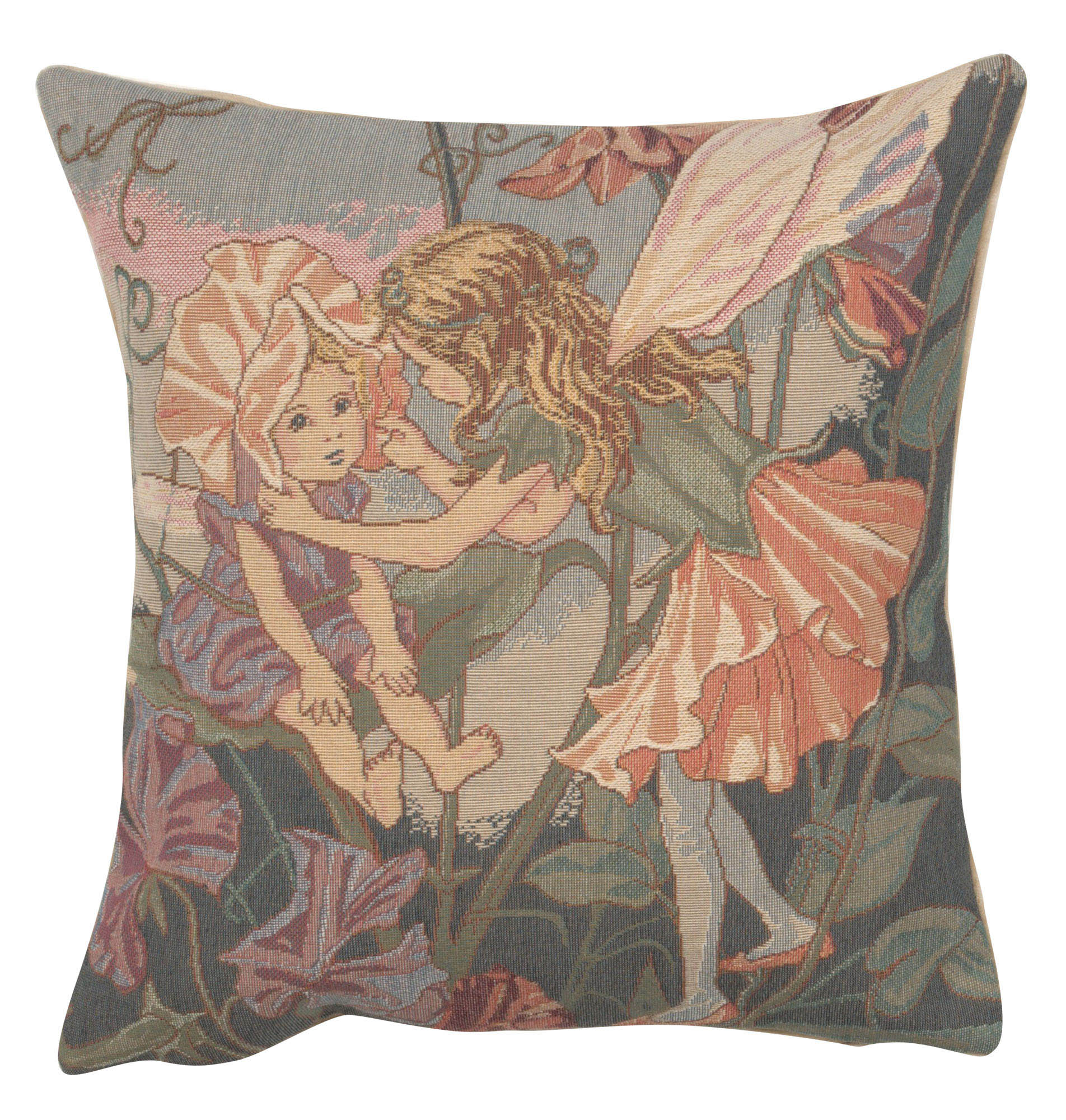 Cicely Mary Barker Sweet Pea Fairy Tapestry Pillow Cover 14x14 Inch Cotton Jacquard Woven Cushion Cover