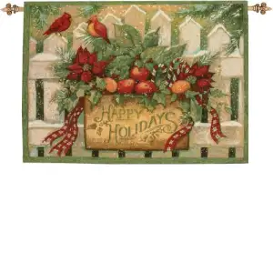 Happy Holiday Fine Art Tapestry 26 x 36 in Christmas Seasonal Jacquard Woven Wall Hanging Home Decor