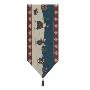 Santa and His Elfs Jacquard Woven Table Runner 62x13 Inch Christmas Holiday Dining Decor